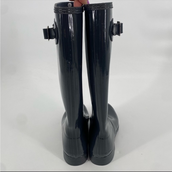 NEW! HUNTER Rain Boots Original Tour Gloss Finish Waterproof Dark Gray Size 6 - Picture 3 of 14